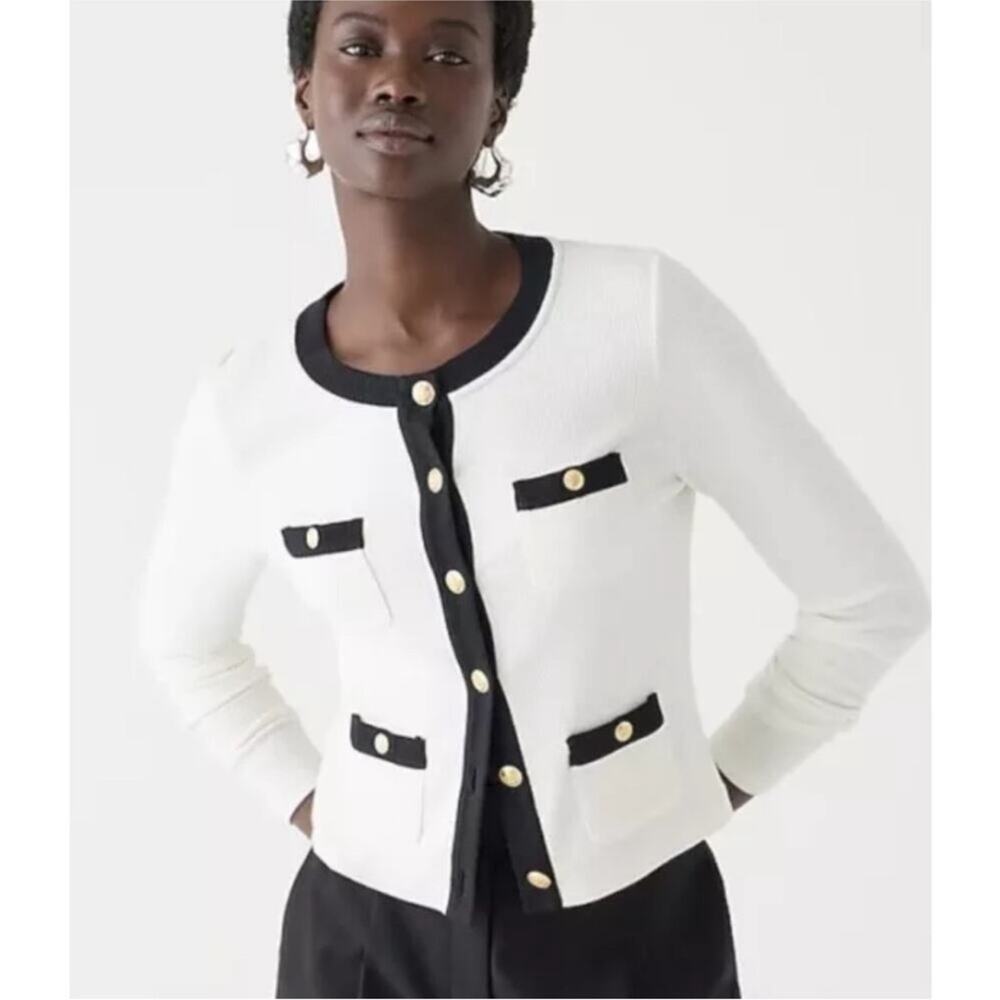 NWOT J. Crew Ivory and Black Rib Lady Jacket Cardigan Top S